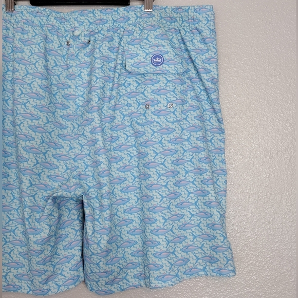 Peter Millar Blue Aquatic Fish Print Elastic Waistband Board Shorts Sz XXL - Picture 6 of 15